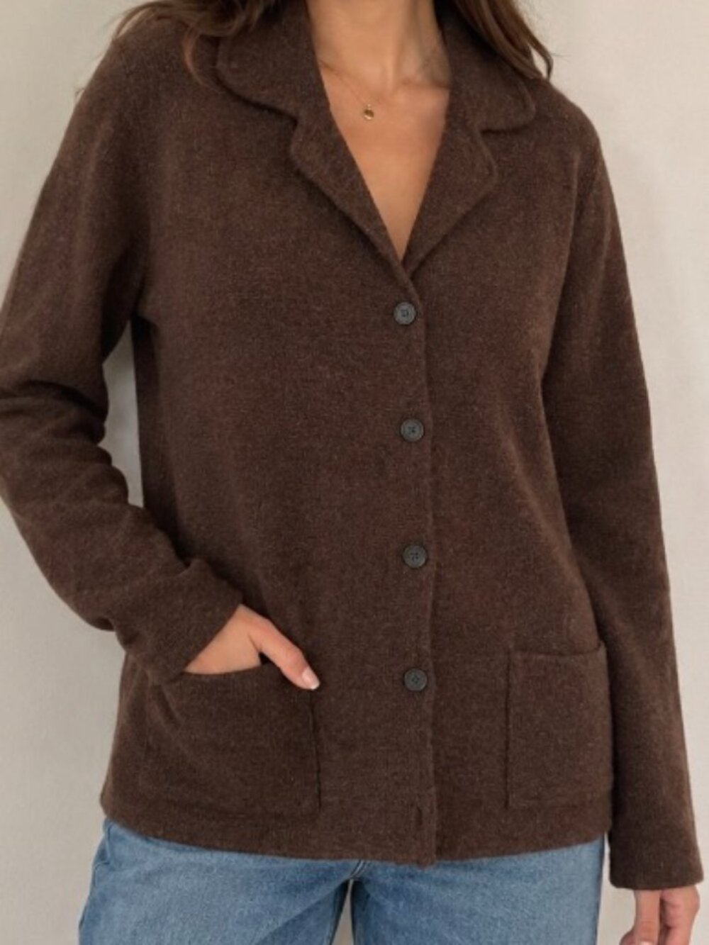 Lands' End 100% Lambswool Cardigan Button Pockets